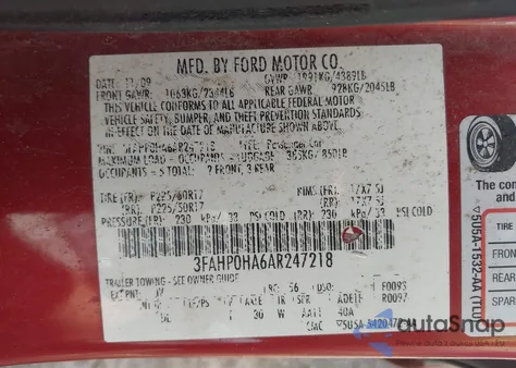 2010 Ford Fusion Se из США, поврежденный, VIN 3FAHP0HA6AR247218